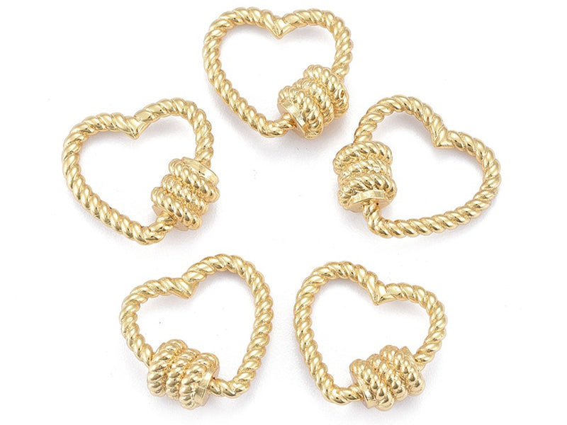 Achat Fermoir mousqueton à visser cœur effet corde - 16 x 17 mm - doré