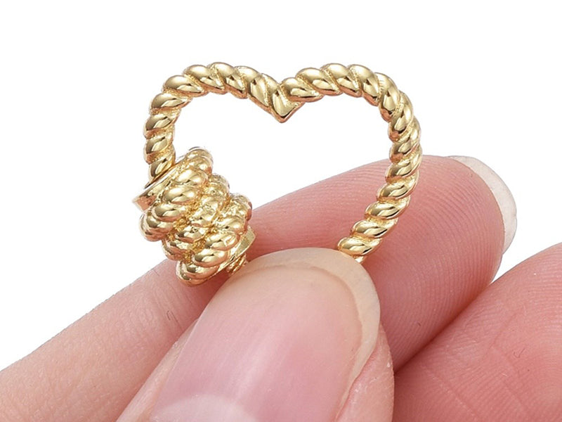 achat Fermoir mousqueton à visser cœur effet corde - 16 x 17 mm - doré