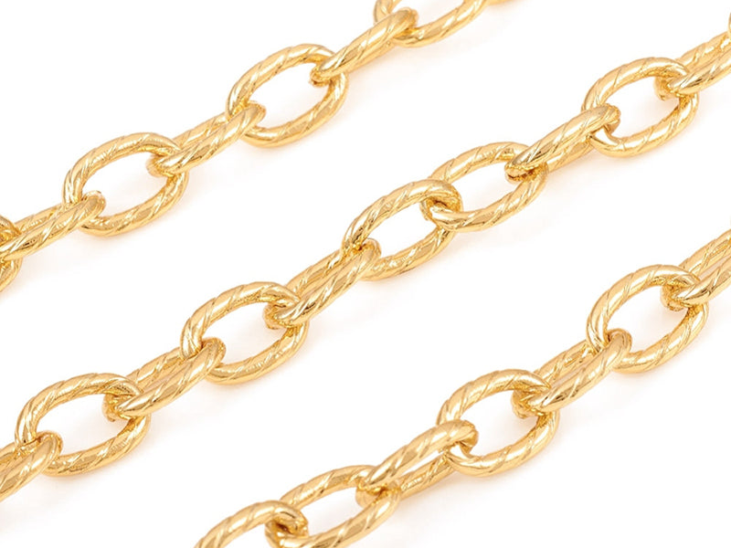 Achat Chaîne maillons ovales effet torsadé 10 x 6,5 mm  - doré à l'or fin 18 K x 20 cm