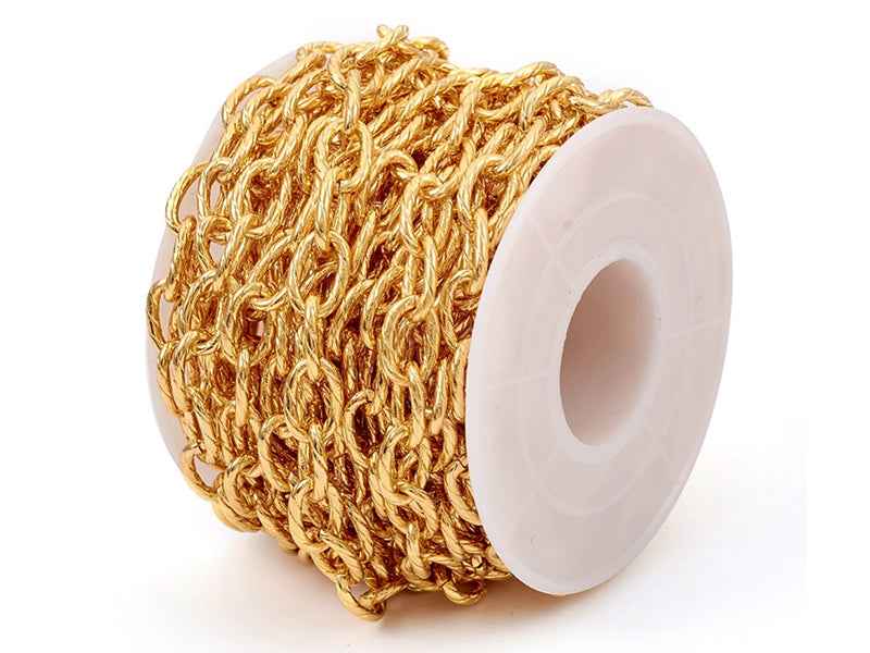 achat Chaîne maillons ovales effet torsadé 10 x 6,5 mm  - doré à l'or fin 18 K x 20 cm