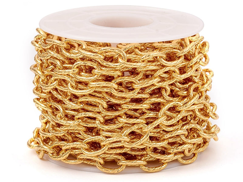 achat Chaîne maillons ovales effet torsadé 10 x 6,5 mm  - doré à l'or fin 18 K x 20 cm