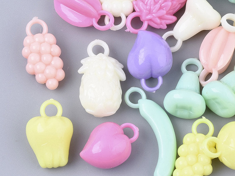achat 50 perles en plastique - fruits variés - pastel