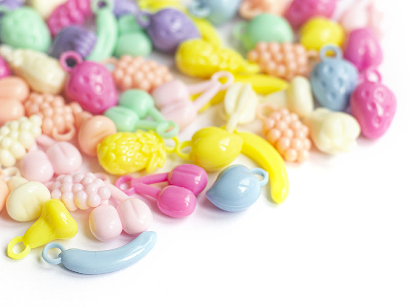 achat 50 perles en plastique - fruits variés - pastel