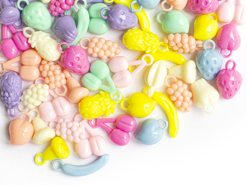 achat 50 perles en plastique - fruits variés - pastel