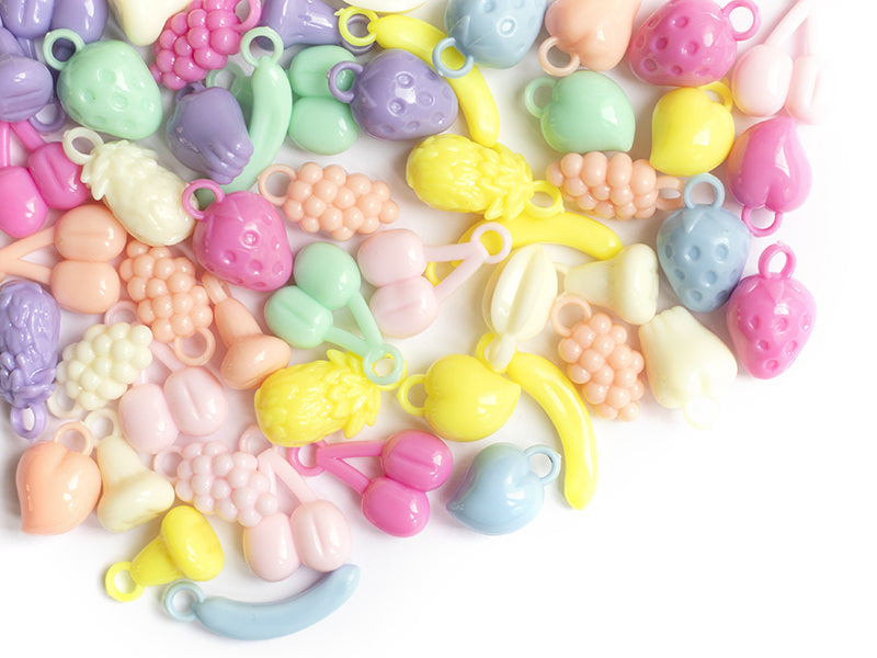 achat 50 perles en plastique - fruits variés - pastel