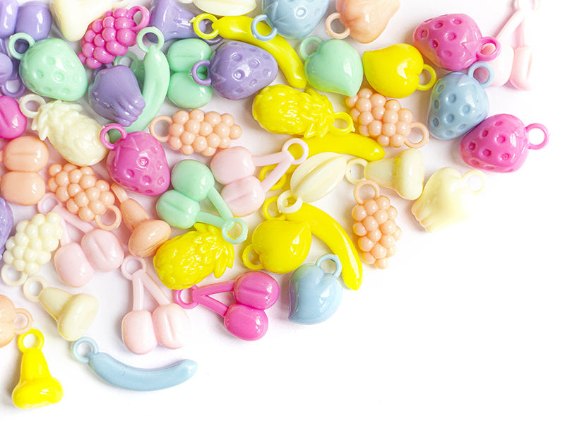 achat 50 perles en plastique - fruits variés - pastel