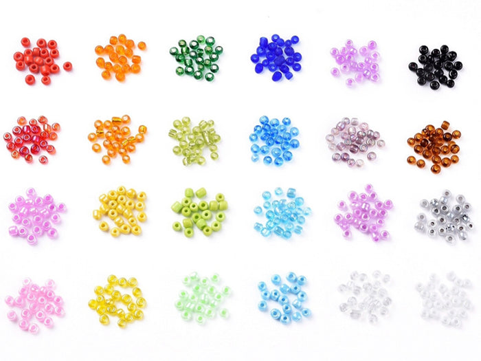 Achat Boite de 24 couleurs de perles de rocailles multicolores - 3 mm