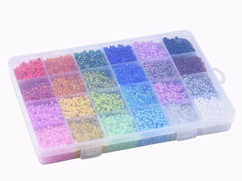 achat Boite de 24 couleurs de perles de rocailles multicolores - 3 mm
