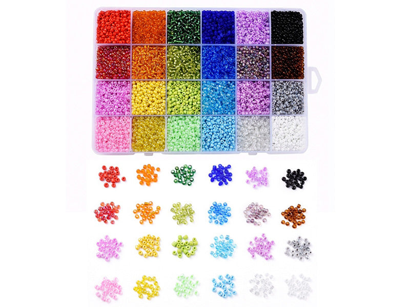 achat Boite de 24 couleurs de perles de rocailles multicolores - 3 mm