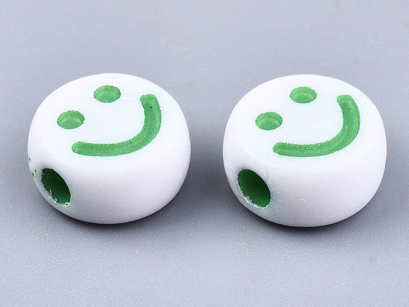 achat 20 perles en plastique rondes symbole sourire - blanc et multicolore - 7 mm