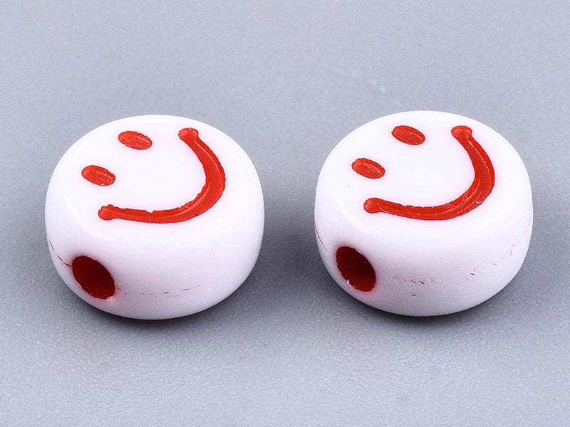 achat 20 perles en plastique rondes symbole sourire - blanc et multicolore - 7 mm