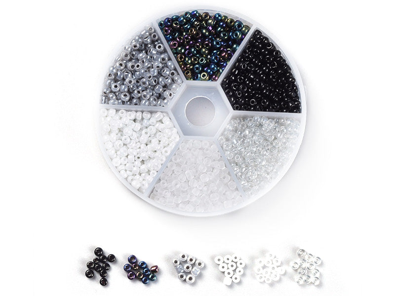 Achat Boite de 60 grammes de perles de rocailles 3mm - Mix noir et blanc