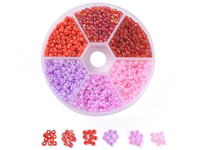 Achat Boite de 60 grammes de perles de rocailles 3mm - Mix rose et rouge