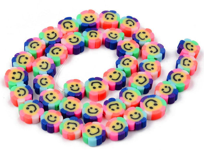 Achat 20 perles fleur sourire en pâte polymère - 9 mm