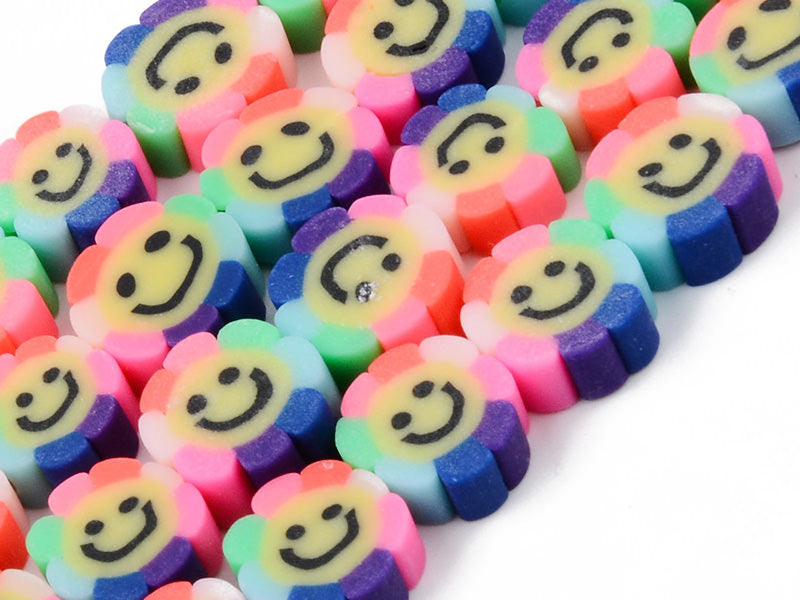 achat 20 perles fleur sourire en pâte polymère - 9 mm
