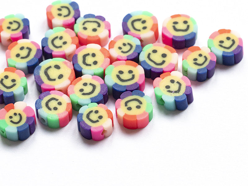 achat 20 perles fleur sourire en pâte polymère - 9 mm