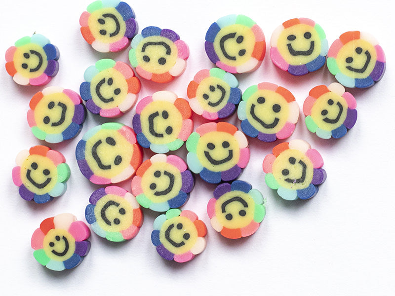 achat 20 perles fleur sourire en pâte polymère - 9 mm
