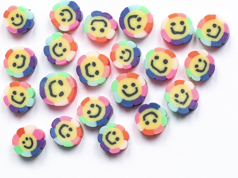 achat 20 perles fleur sourire en pâte polymère - 9 mm