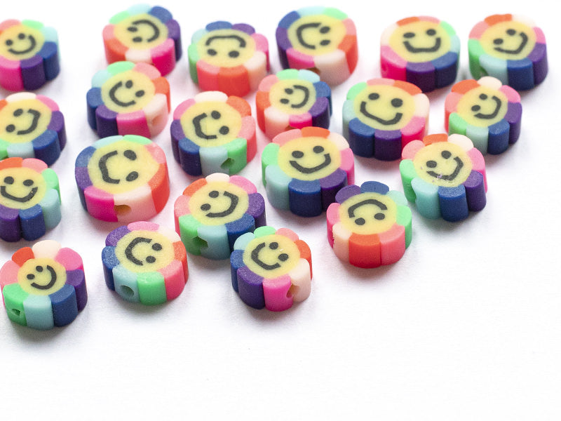 achat 20 perles fleur sourire en pâte polymère - 9 mm
