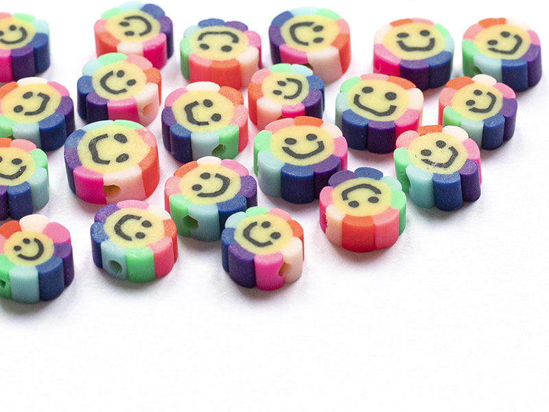 achat 20 perles fleur sourire en pâte polymère - 9 mm