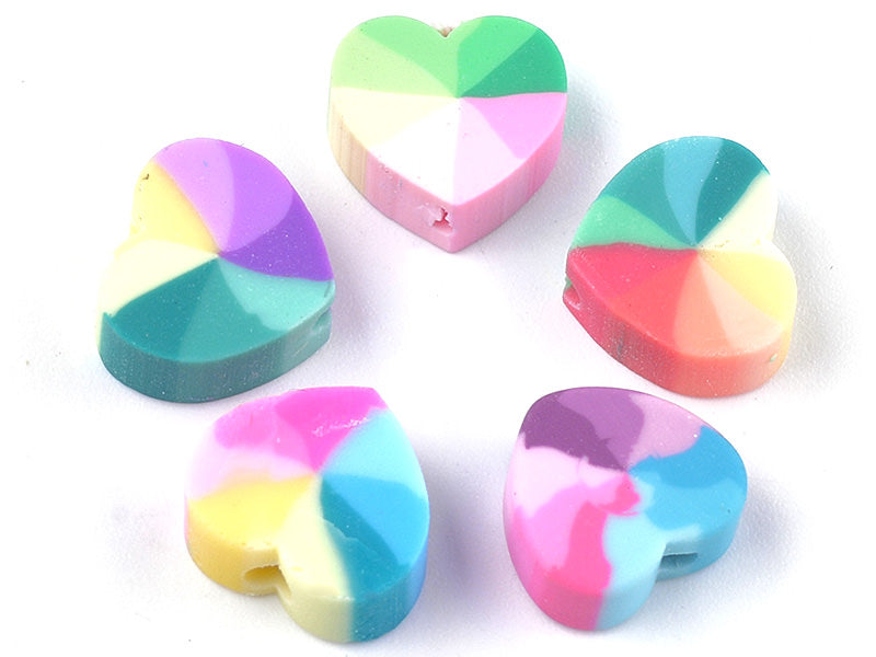 Achat 20 perles cœur effet rainbow en pâte polymère - multicolore - 9 mm