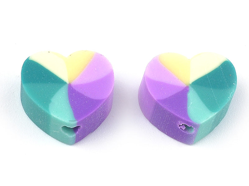 Achat 20 perles cœur effet rainbow en pâte polymère - multicolore - 9 mm