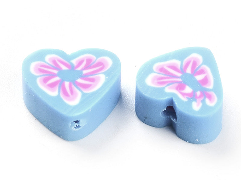 Achat 20 perles cœurs effet millefiori en pâte polymère - multicolore - 9 mm