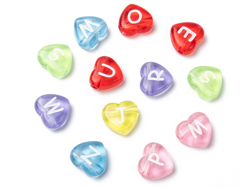 achat 200 perles cœur en plastique - lettres alphabet - 11 mm