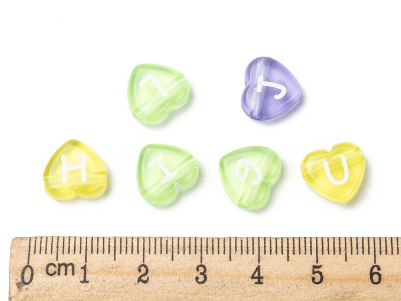 achat 200 perles cœur en plastique - lettres alphabet - 11 mm