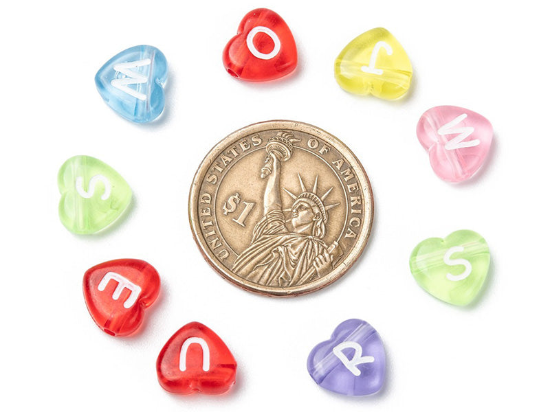 achat 200 perles cœur en plastique - lettres alphabet - 11 mm