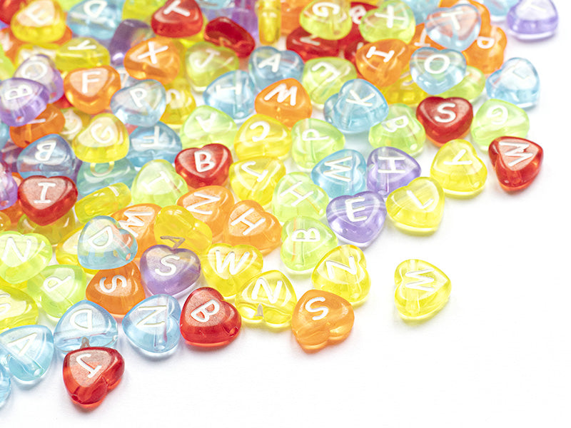 achat 200 perles cœur en plastique - lettres alphabet - 11 mm