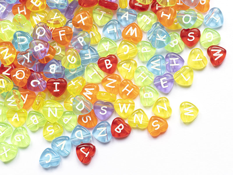 achat 200 perles cœur en plastique - lettres alphabet - 11 mm