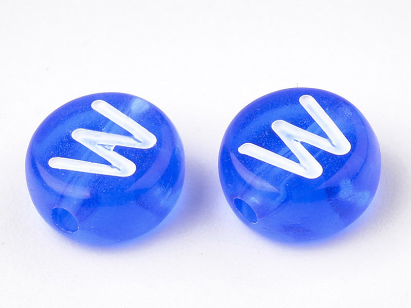 achat 200 perles rondes en plastique - lettres alphabet - bleu roi transparent - 7 mm