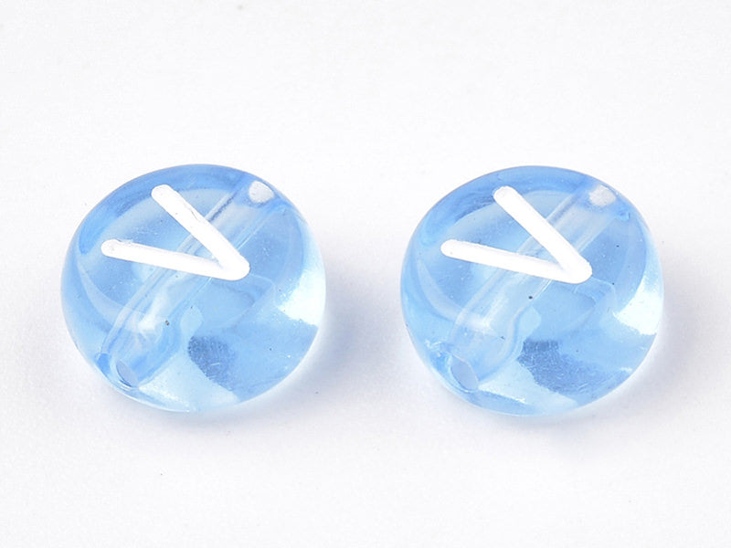 achat 200 perles rondes en plastique - lettres alphabet - bleu claur transparent - 7 mm