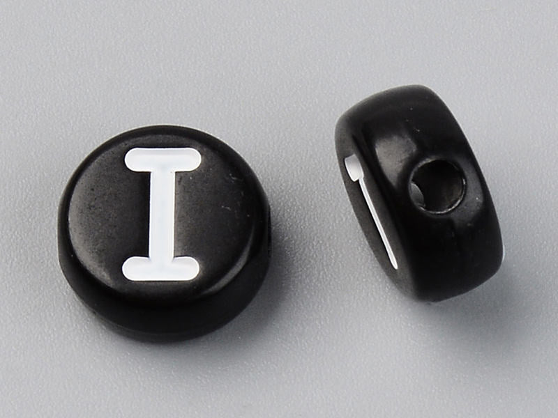 Achat 200  perles rondes en plastique - lettres alphabet - noir et blanc - 7 mm