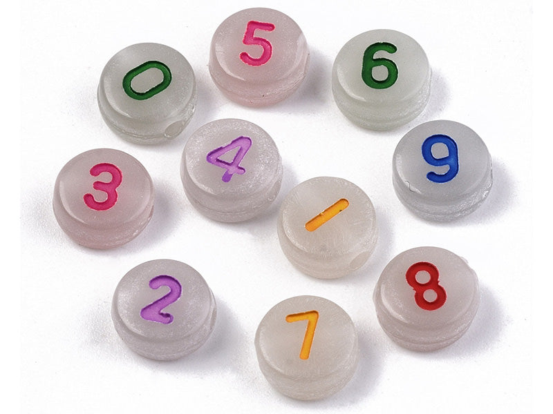 achat 200 perles rondes en plastique - chiffres et numéros - phosphorescent et multicolore - 7 mm