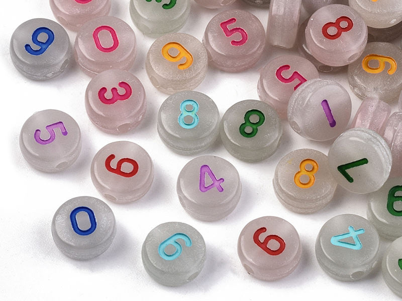 achat 200 perles rondes en plastique - chiffres et numéros - phosphorescent et multicolore - 7 mm