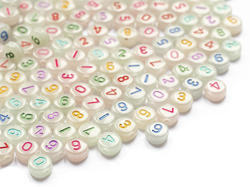 achat 200 perles rondes en plastique - chiffres et numéros - phosphorescent et multicolore - 7 mm