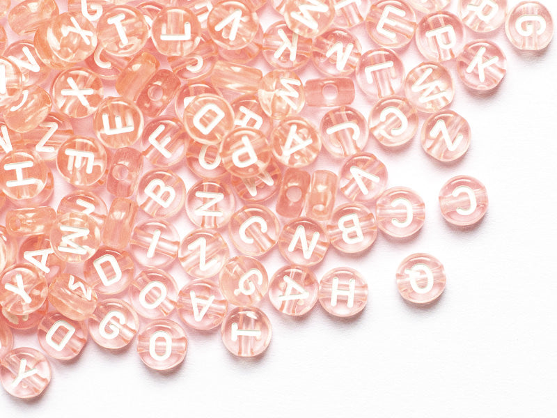 achat 200 perles rondes en plastique transparent - lettres alphabet - rose pâle - 7 mm