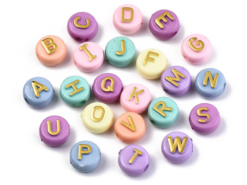 Achat 200 grosses perles rondes en plastique - lettre alphabet - pastel - 10 mm
