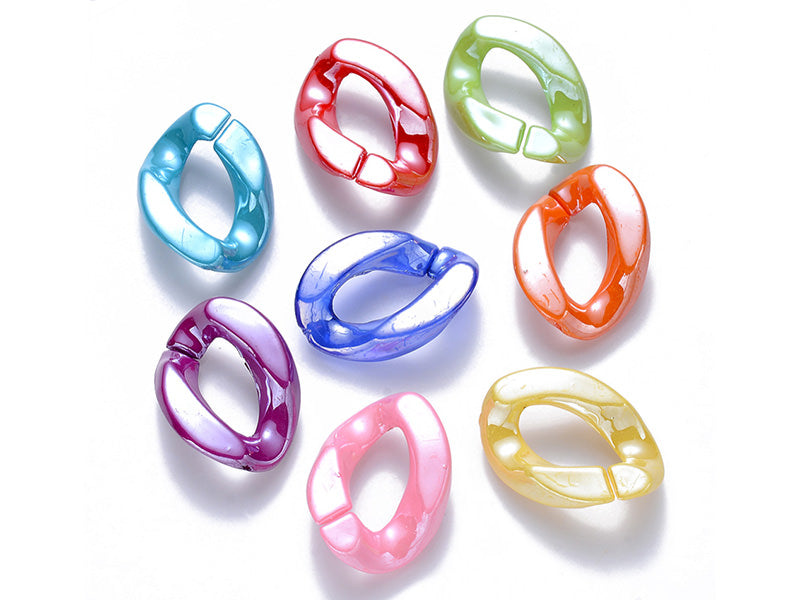 Achat 50 maillons en plastique 23 x 17 mm - à connecter pour création de chaîne - multicolore nacré irisé
