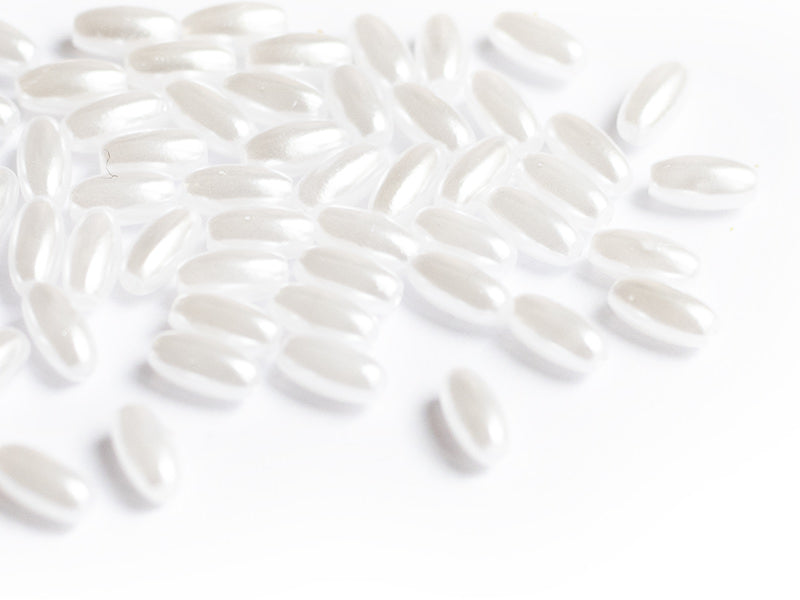 Achat 50 perles en plastique - forme riz  - imitation perle de culture - 8x4 mm