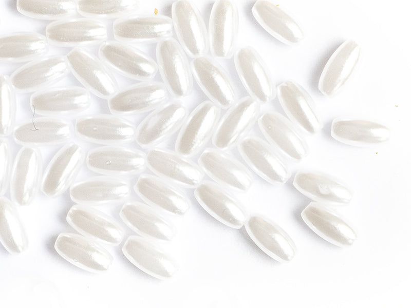 Achat 50 perles en plastique - forme riz  - imitation perle de culture - 8x4 mm