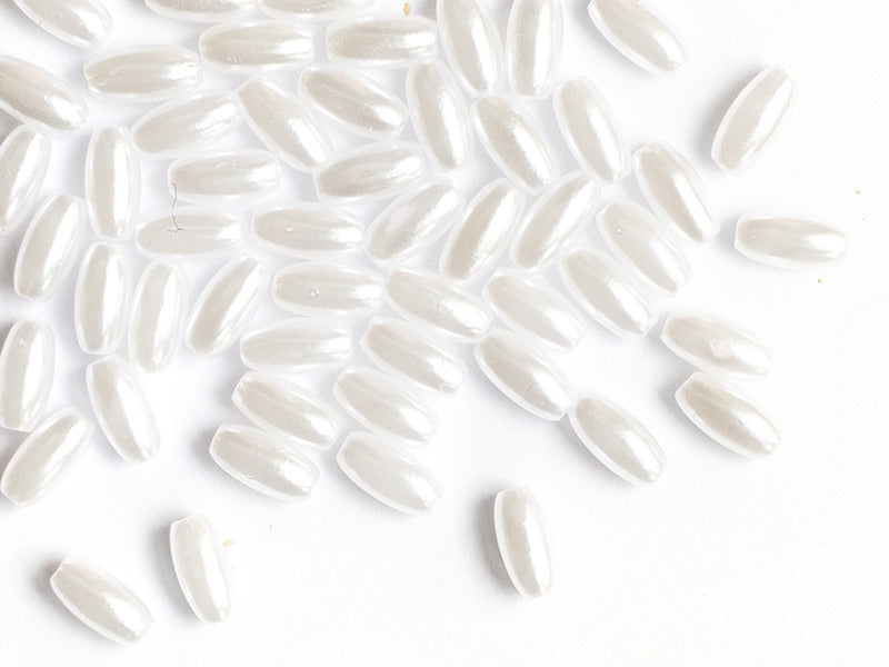 achat 50 perles en plastique - forme riz  - imitation perle de culture - 8x4 mm