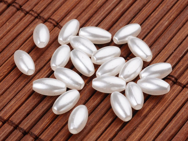 achat 50 perles en plastique - forme riz  - imitation perle de culture - 8x4 mm