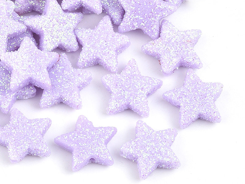 Achat 50 perles en plastique - étoile mauve pailletté - 14 mm
