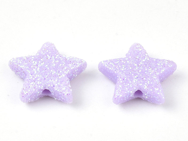 Achat 50 perles en plastique - étoile mauve pailletté - 14 mm