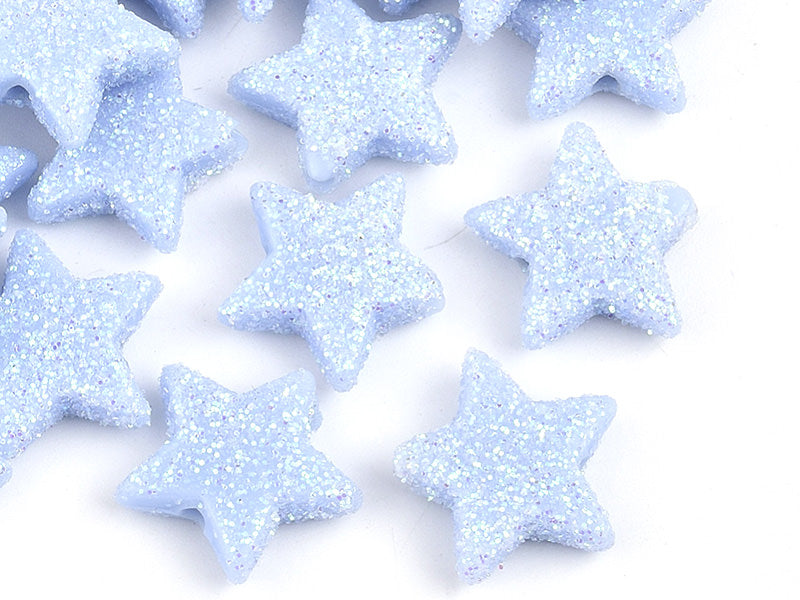 Achat 50 perles en plastique - étoile bleu pailletté - 14 mm