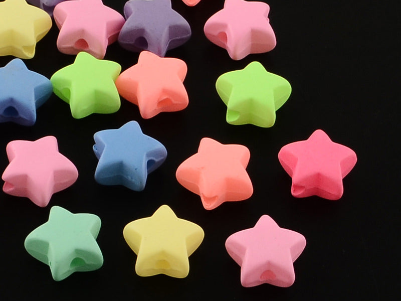 achat 50 perles en plastique - étoiles  - multicolore fluorescent - 11 mm