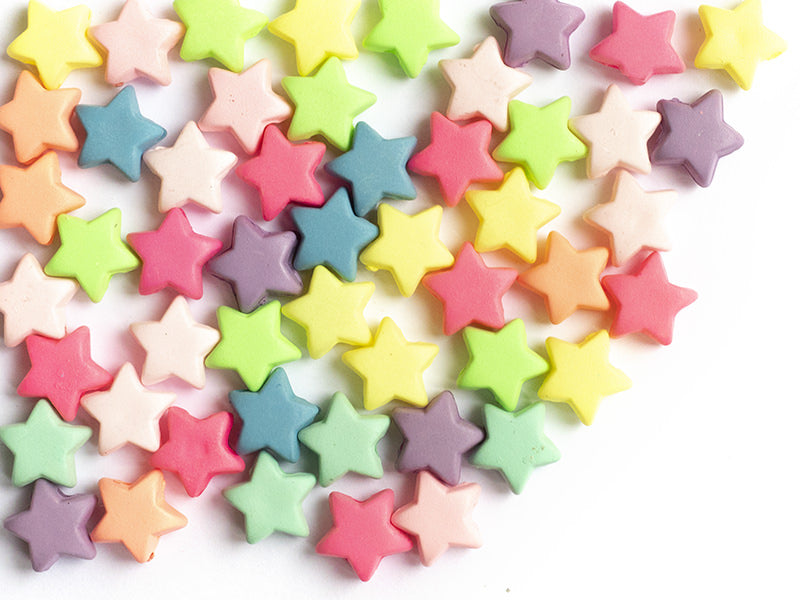 Achat 50 perles en plastique - étoiles  - multicolore fluorescent - 11 mm